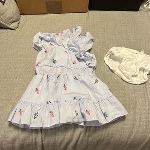 Gently used Janie and Jack 12-18m sear sucker sun dress w/ bloomers